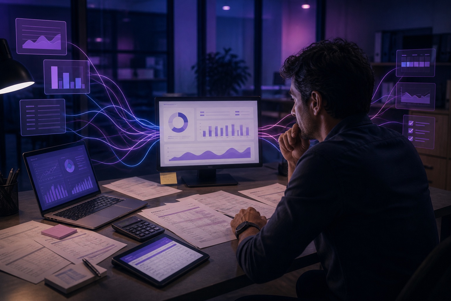Gerente revisando información empresarial conectada